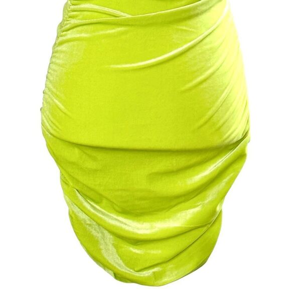 Nasty Gal lime green velvet one shouldered mini dress, size 6, NWT - Picture 5 of 11